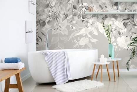 CARTA DA PARATI AUTOADESIVA – FOGLIE DELICATE IN ABITO GRIGIO - CARTA DA PARATI AUTOADESIVE - CARTA DA PARATI