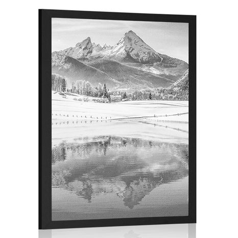 AFFICHE PAYSAGE ENNEIGÉ DANS LES ALPES EN NOIR ET BLANC - NOIR ET BLANC - AFFICHES