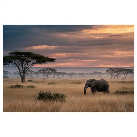 WANDBILD AFRIKANISCHE DÄMMERUNG MIT WILDNIS - BILDER VON ELEFANTEN - BILDER