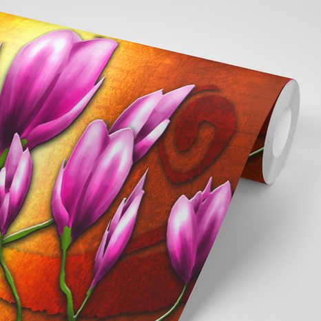 TAPETA FIALKOVÉ KVĚTINY V ETNO STYLU - ABSTRAKTNÍ TAPETY - TAPETY