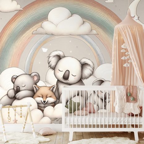 TAPETA DĚTSKÁ ZVÍŘÁTKA S DUHOU - DĚTSKÉ TAPETY - TAPETY