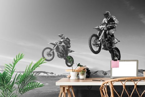 ÖNTAPADÓ FOTÓTAPÉTA MOTOROSOK FEKETE-FEHÉR KIVITELBEN - TAPÉTÁK - 🔥 TELJES KIÁRUSÍTÁS