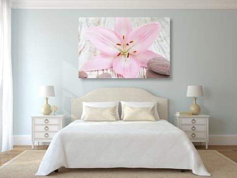 OBRAZ RUŽOVÁ ĽALIA A ZEN KAMENE - OBRAZY FENG SHUI - OBRAZY