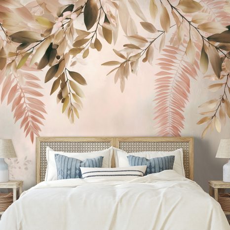 TAPET FRUNZE ROZ DESCHIS ȘI BEJ - TAPETE FRUNZE - TAPETURI