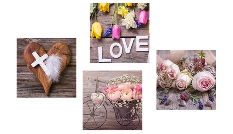 SET OBRAZŮ KLIDNÉ ZÁTIŠÍ S KVĚTINAMI A KŘÍŽKEM - SESTAVY OBRAZŮ - OBRAZY