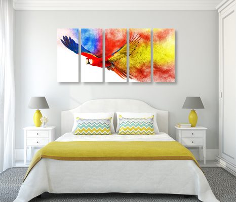 QUADRI 5 PEZZI – VOLO DI PAPPAGALLO - QUADRI DI ANIMALI - STAMPE E QUADRI