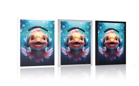 PLAKAT RIBICA SA SLUŠALICAMA - PARTY ŽIVOTINJE SA SLUŠALICAMA - PLAKATI