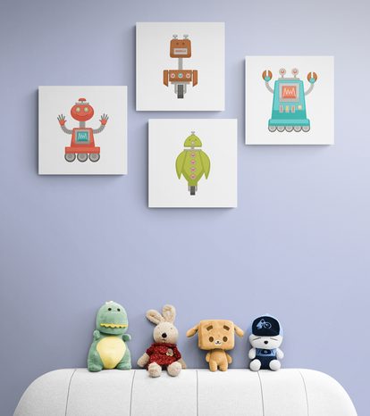 SET DI QUADRI – GRUPPO DI ROBOT - COLLEZIONI DI QUADRI - STAMPE E QUADRI