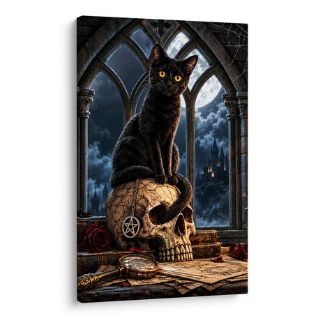 WANDBILD GEHEIMNISVOLLE KATZE IM GOTISCHEN STIL - HALLOWEEN- UND HORROR-BILDER - BILDER