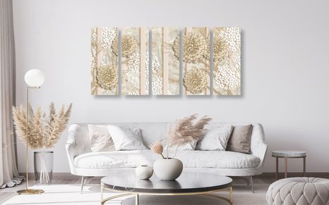 TABLOU 5-PIESE FLORI ABSTRACTE PE UN FUNDAL DIN MARMURĂ - TABLOURI ABSTRACTE - TABLOURI