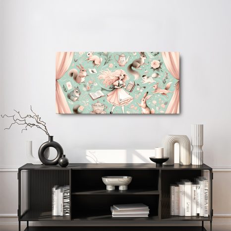 OBRAZ DÍVKA V ŘÍŠI ZVÍŘÁTEK - DĚTSKÉ OBRAZY ZVÍŘÁTKA - OBRAZY