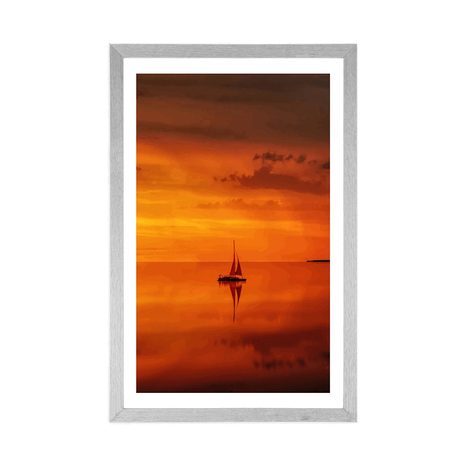 POSTER CU PASSEPARTOUT BARCĂ SINGURATICĂ ÎN MAREA LIBERĂ - NATURĂ - POSTERE