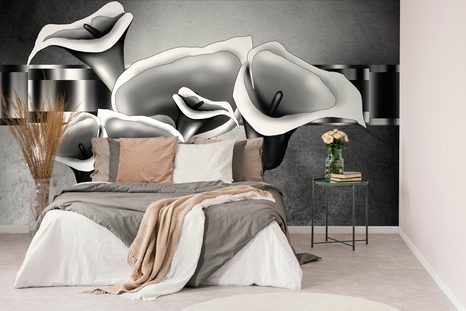 TAPETA ČERNOBÍLÉ ELEGANTNÍ KVĚTINY KALY - ČERNOBÍLÉ TAPETY - TAPETY