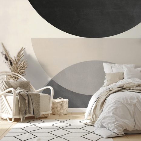 TAPET SEMICERCURI GEOMETRICE ALB-NEGRU - TAPET ABSTRACT - TAPETURI