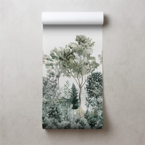 FOTOTAPETA ZIELONE AKWARELOWE ROŚLINY - TAPETY DRZEWA - TAPETY