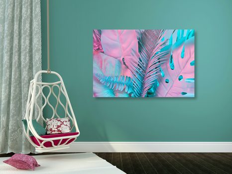 QUADRO SU TELA – FOGLIE DI PALMA IN COLORI NEON STRAORDINARI - QUADRI DI NATURA E PAESAGGIO - STAMPE E QUADRI
