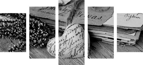 TABLOU 5-PIESE FRUNZE NOSTALGICE ÎN DESIGN ALB-NEGRU - TABLOURI ALB-NEGRU - TABLOURI