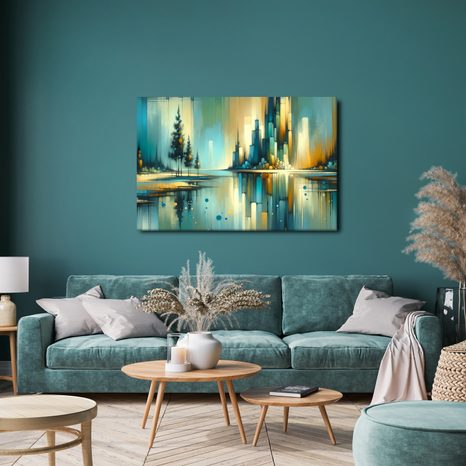 WANDBILD STÄDTISCHE LANDSCHAFT IM SPIEGELBILD - WANDBILDER ABSTRAKTE FORMEN - BILDER