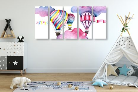 5-DÍLNÝ OBRAZ BALÓNKY VE VĚTRU - DĚTSKÉ OBRAZY - OBRAZY