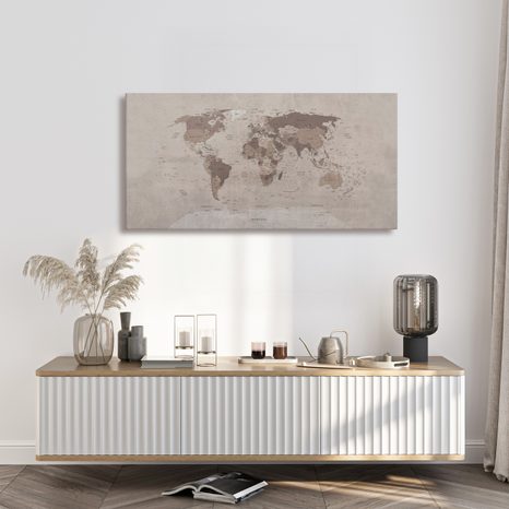 OBRAZ NA KORKU MAPA SVĚTA V ŠEDÉ - PICTURES ON CORK - PICTURES