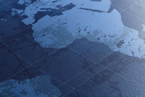 OBRAZ NA KORKU RUSTIKÁLNÍ MAPA SVĚTA V MODRÉ BARVĚ - OBRAZY NA KORKU - OBRAZY