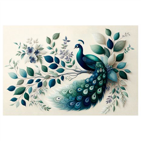 QUADRO SU TELA – PAVONE ELEGANTE TRA LE FOGLIE - QUADRI DEL PAVONE - STAMPE E QUADRI