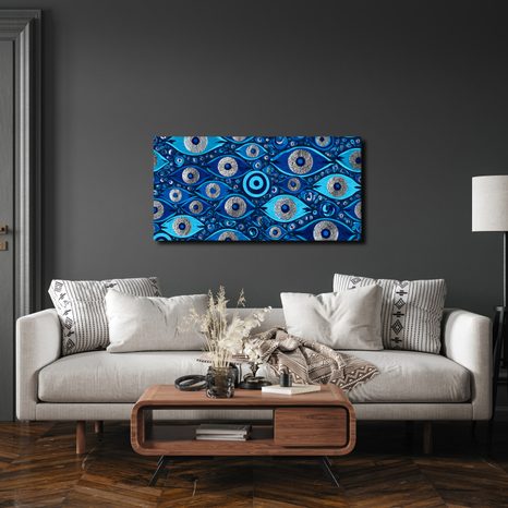 TABLEAU SUR TOILE – MOSAÏQUE ABSTRAITE DE YEUX BLEUS - TABLEAUX PAR THÈME - TABLEAUX
