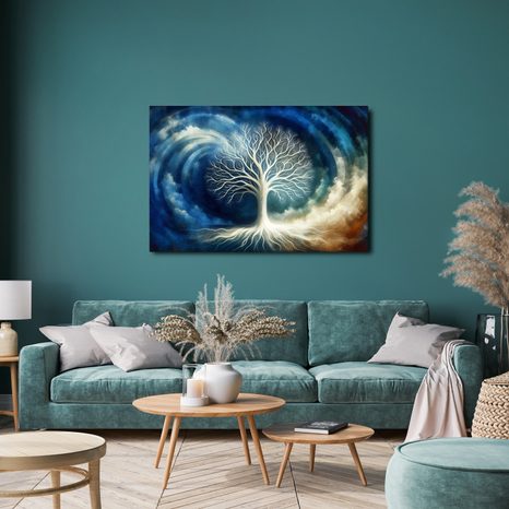 OBRAZ MYSTICKÝ STROM ŽIVOTA V MODRÝCH VLNÁCH - OBRAZY STROMY ŽIVOTA - OBRAZY