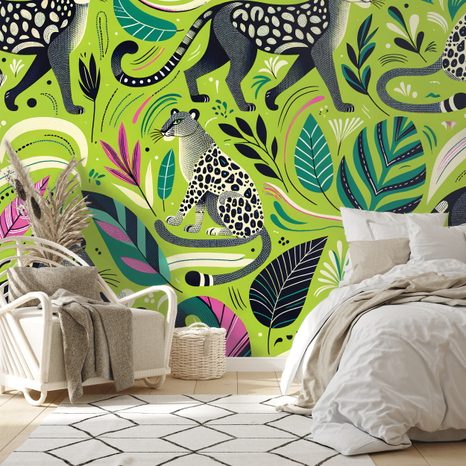 SELBSTKLEBENDE TAPETE LEOPARDEN IM TROPISCHEN DSCHUNGEL - TAPETEN MIT TIERMOTIVEN - TAPETEN