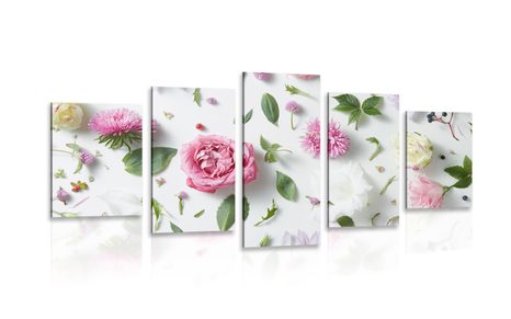 5-TEILIGES WANDBILD ZARTES STILLLEBEN MIT BLUMEN - BILDER BLUMEN - BILDER