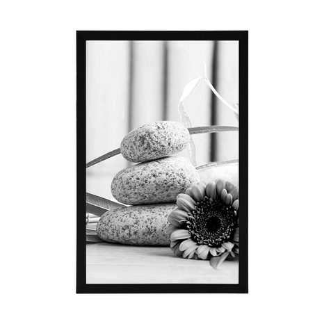 PLAGÁT MEDITAČNÉ A WELLNESS ZÁTIŠIE V ČIERNOBIELOM PREVEDENÍ - ČIERNOBIELE - PLAGÁTY