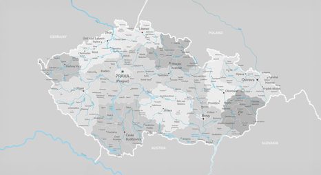 QUADRO SU TELA – MAPPA GRIGIA DELLA REPUBBLICA CECA CON CONTRASTO - QUADRI MAPPE - STAMPE E QUADRI