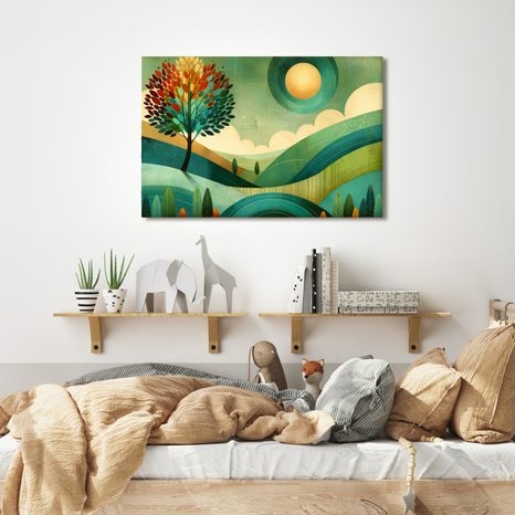 WANDBILD VOM LEBENSBAUM IN DER LANDSCHAFT - BILDER BÄUME UND LAUB - BILDER