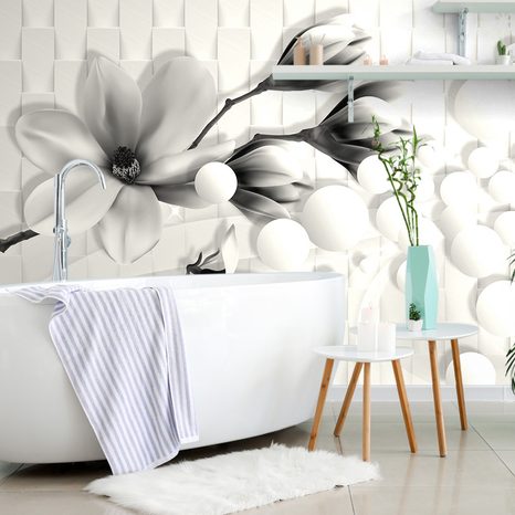 SELF ADHESIVE WALLPAPER BLACK AND WHITE MAGNOLIA WITH ABSTRACT ELEMENTS - SELF-ADHESIVE WALLPAPERS - WALLPAPERS