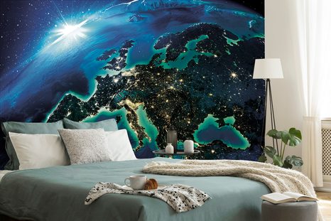 FOTOTAPETE STRAHLENDER BLAUER PLANET - UNIVERSUM- UND STERNE-TAPETEN - TAPETEN