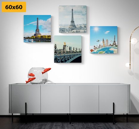 SET OBRAZŮ VÝHLED NA EIFFELOVU VĚŽ V PAŘÍŽI - SESTAVY OBRAZŮ - OBRAZY