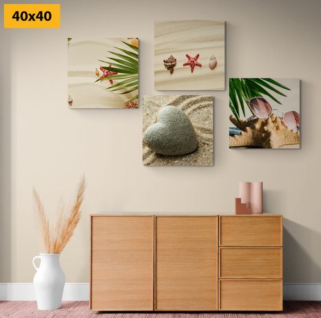 CANVAS PRINT SET STILL LIFE OF A SANDY BEACH - SET OF PICTURES - PICTURES