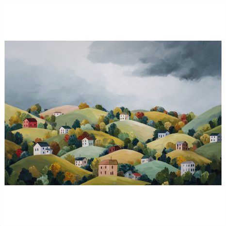 WANDBILD HERBSTLICHE LANDSCHAFT MIT HÄUSCHEN - BUNTE HÄUSER - BILDER