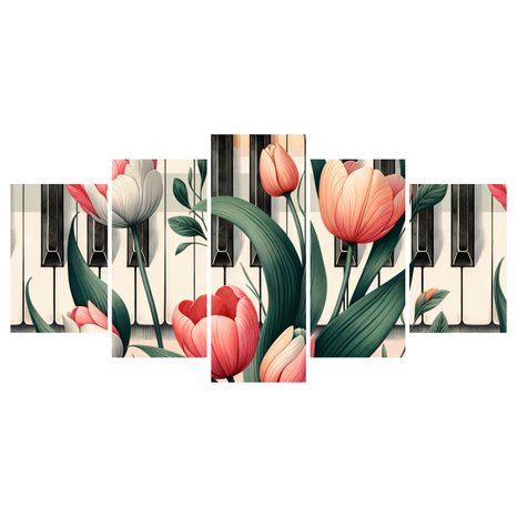 5-DÍLNÝ OBRAZ JARNÍ TÓNY KVĚTIN NA KLAVIATUŘE - OBRAZY KVĚTŮ - OBRAZY