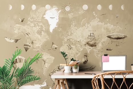 CARTA DA PARATI – MAPPA DISEGNATA BEIGE - CARTA DA PARATI MAPPE - CARTA DA PARATI