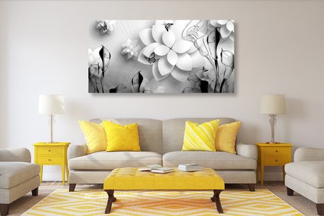 OBRAZ ABSTRAKTNÍ KVĚTINY V ČERNOBÍLÉM PROVEDENÍ - ČERNOBÍLÉ OBRAZY - OBRAZY
