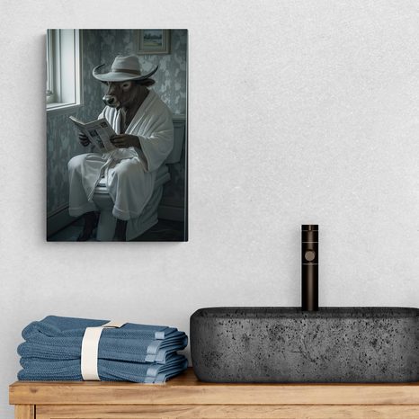 STAMPA SU TELA – BUFALO CON GIORNALI IN BAGNO - QUADRI DI UN BUFALO E DI UNA MUCCA - STAMPE E QUADRI