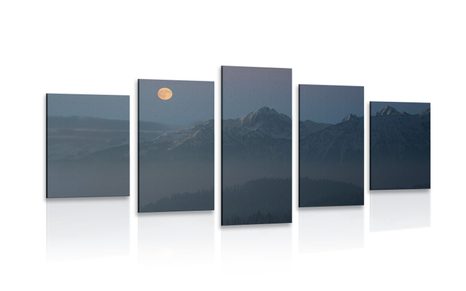 5 PART PICTURE FULL MOON OVER THE MOUNTAINS