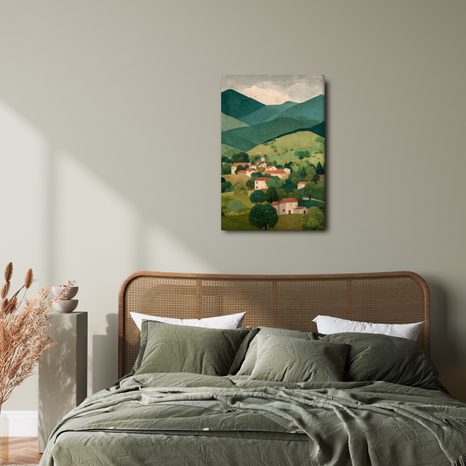 OBRAZ HORSKÉ PANORAMA S VESNICÍ - BAREVNÉ DOMY - OBRAZY