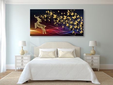 КАРТИНА НА ПЛАТНО – ВЕЛИКОЛЕПЕН ЕЛЕН С ПЕПЕРУДИ - АБСТРАКТНИ КАРТИНИ - КАРТИНИ