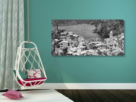 OBRAZ ČERNOBÍLÉ POBŘEŽÍ ITÁLIE - ČERNOBÍLÉ OBRAZY - OBRAZY