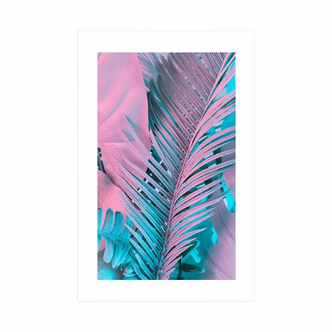 PLAKAT Z PASSE-PARTOUT LIŚCIE PALMOWE W NIEZWYKŁYCH NEONOWYCH KOLORACH - PRZYRODA - PLAKATY