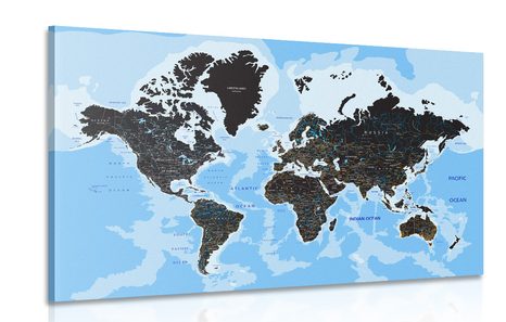 CANVAS PRINT MODERN WORLD MAP - PICTURES OF MAPS - PICTURES