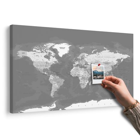 WANDBILD AUF KORK STILVOLLE VINTAGE-WELTKARTE IN SCHWARZ-WEISS - WANDBILDER AUF KORK - BILDER