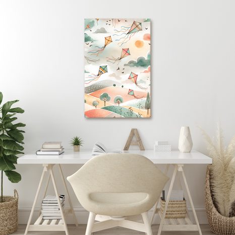 OBRAZ PASTELOVÁ KRAJINA S DRAKY NA OBLOZE - DĚTSKÉ OBRAZY - OBRAZY